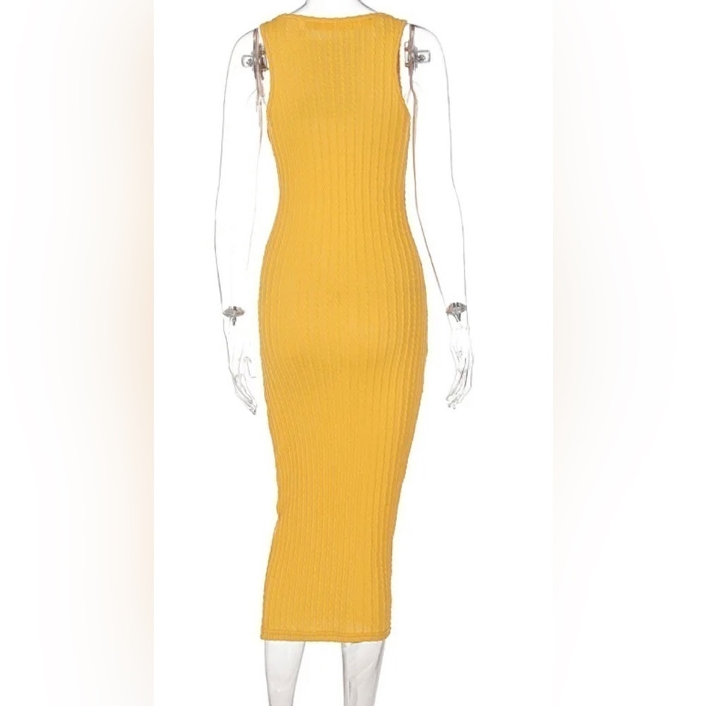 Elegant Yellow Ribbed Sleeveless Midi Tank Dress - Picture 10 of 10